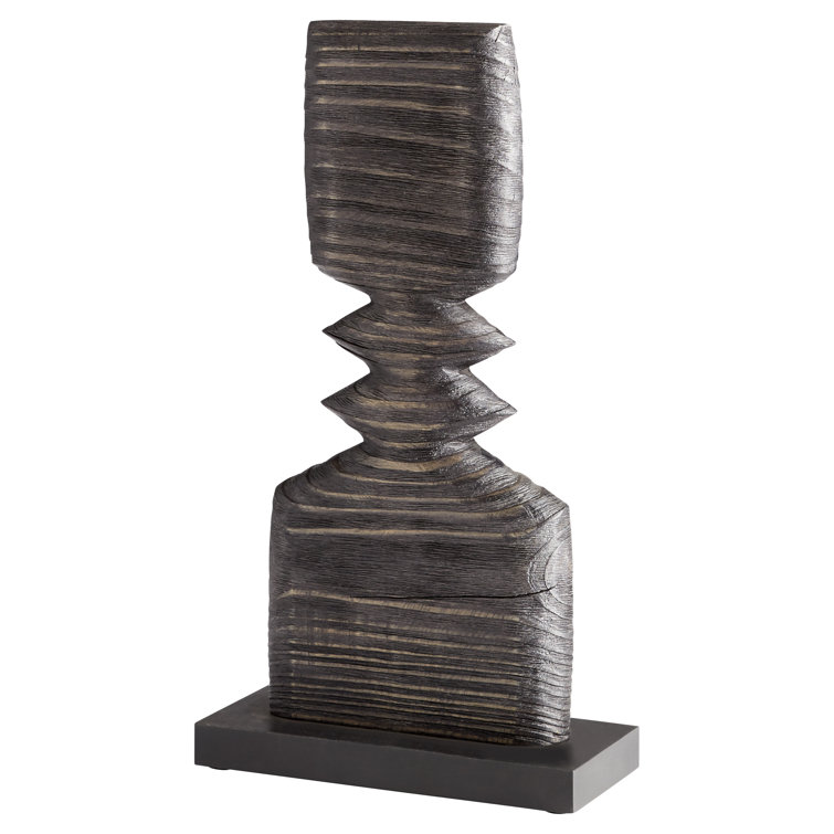 Cyan Dark Square Wood Sculpture - 16.5" Black