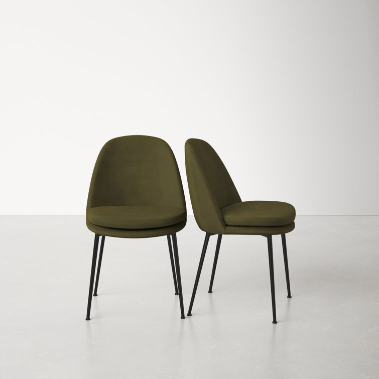 Olive Green Velvet Upholstered Side Chair with Metal Legs