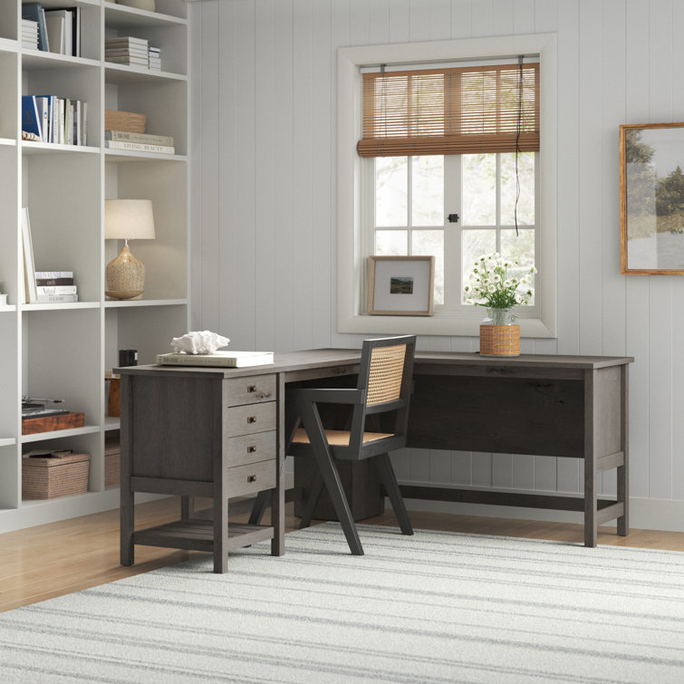 Mystic Oak L-Shaped Writing Desk with Drawer and Filing Cabinet