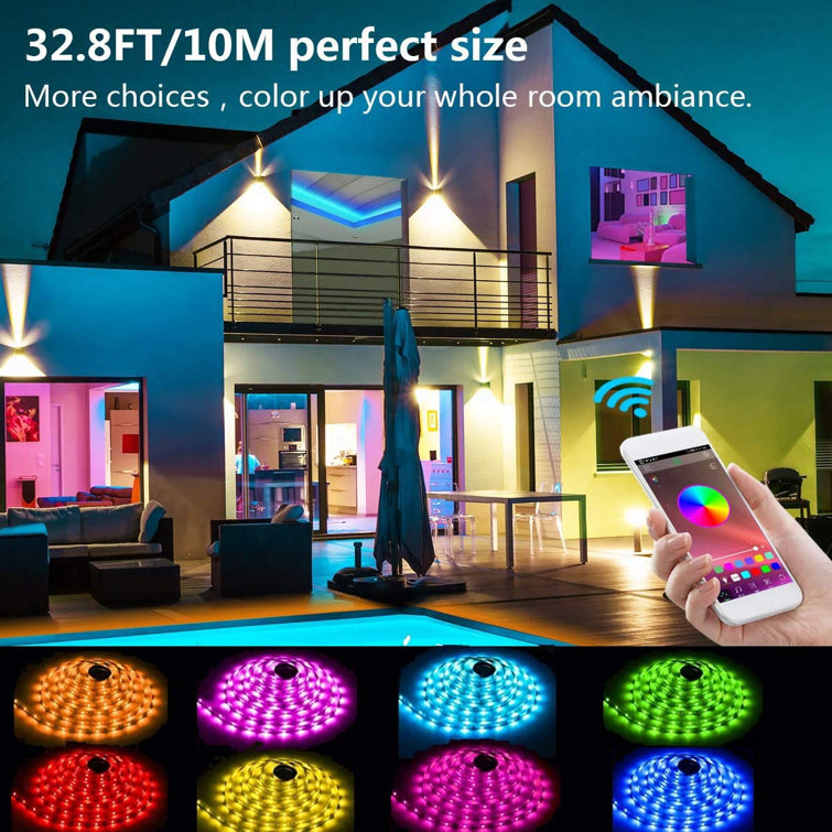 32.8ft Multi-colored Smart Wi-Fi RGB LED Strip Lights with Remote and App Control