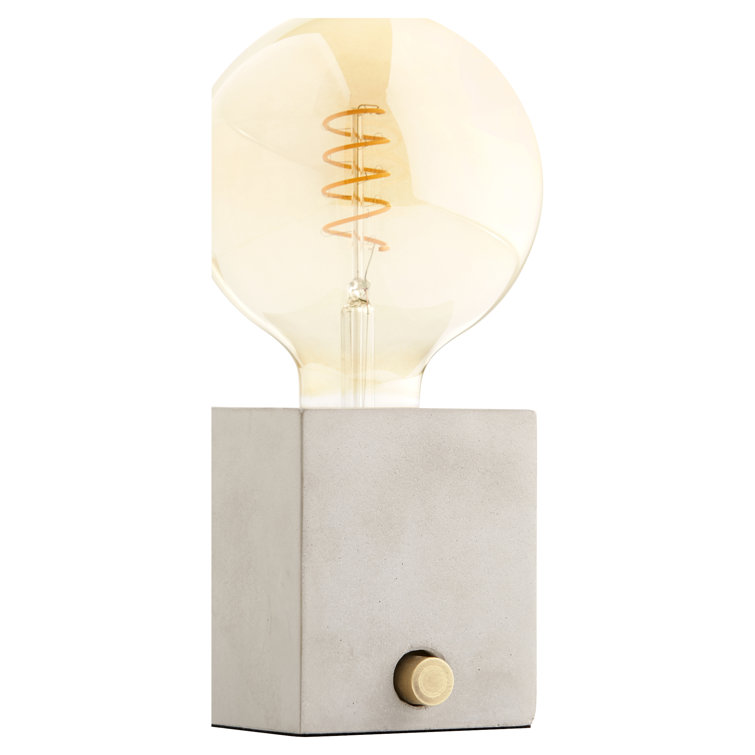 Gray Concrete Cube Industrial Table Lamp with Brass Knob