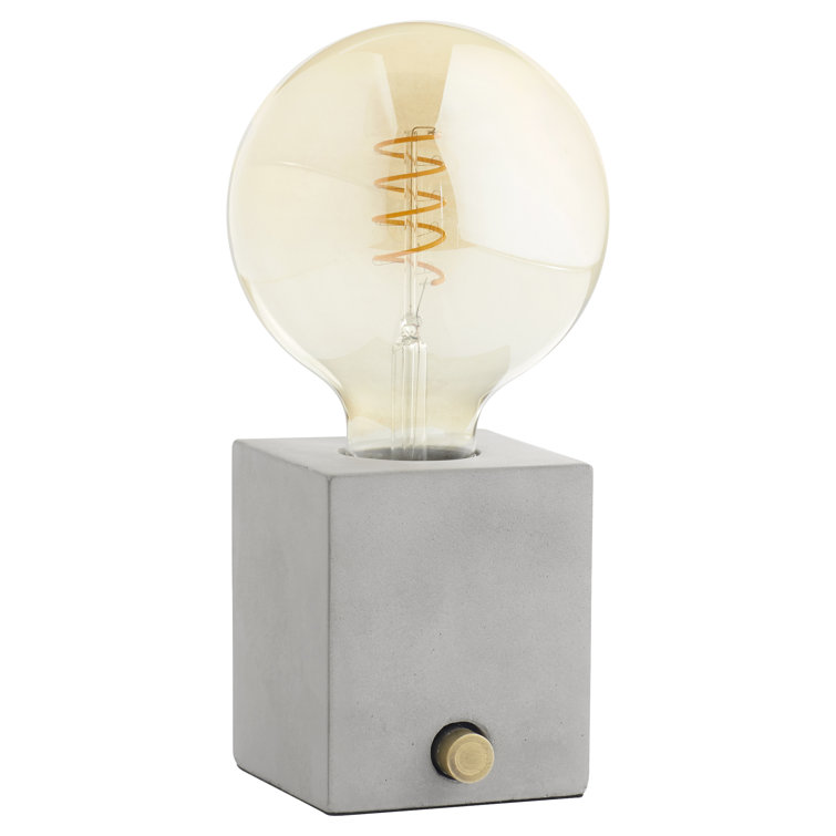 Gray Concrete Cube Industrial Table Lamp with Brass Knob