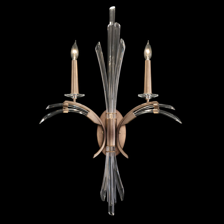 Bronze Crystal 2-Light Sconce with Porcelain Socket