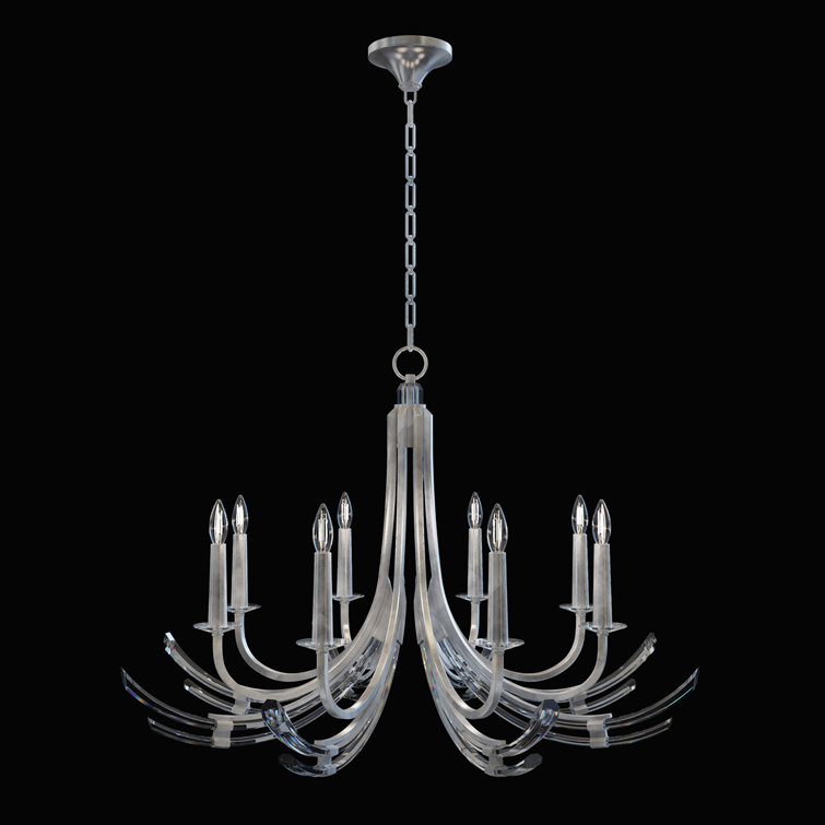 Eleganza Silver Leaf 8-Light Chandelier with Hand-Carved Crystals