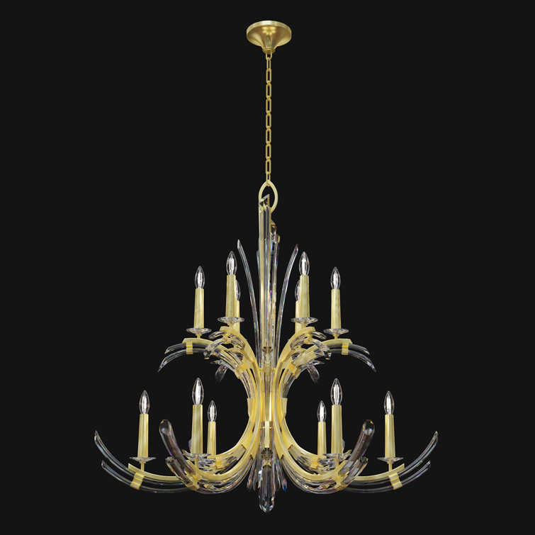 Gold Leaf and Crystal 12-Light Candelabra Chandelier