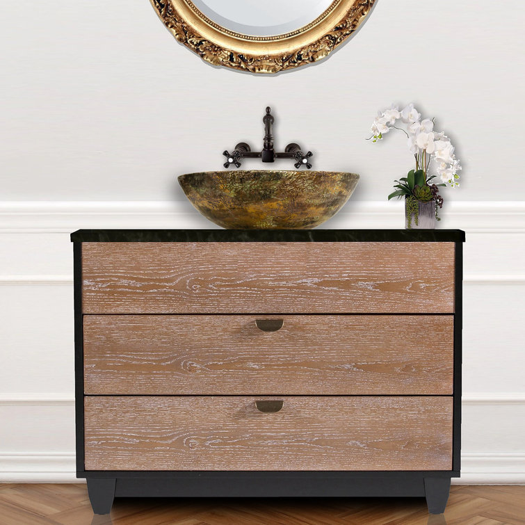 White and Gold Ceramic Vessel Sink with Fireclay Finish