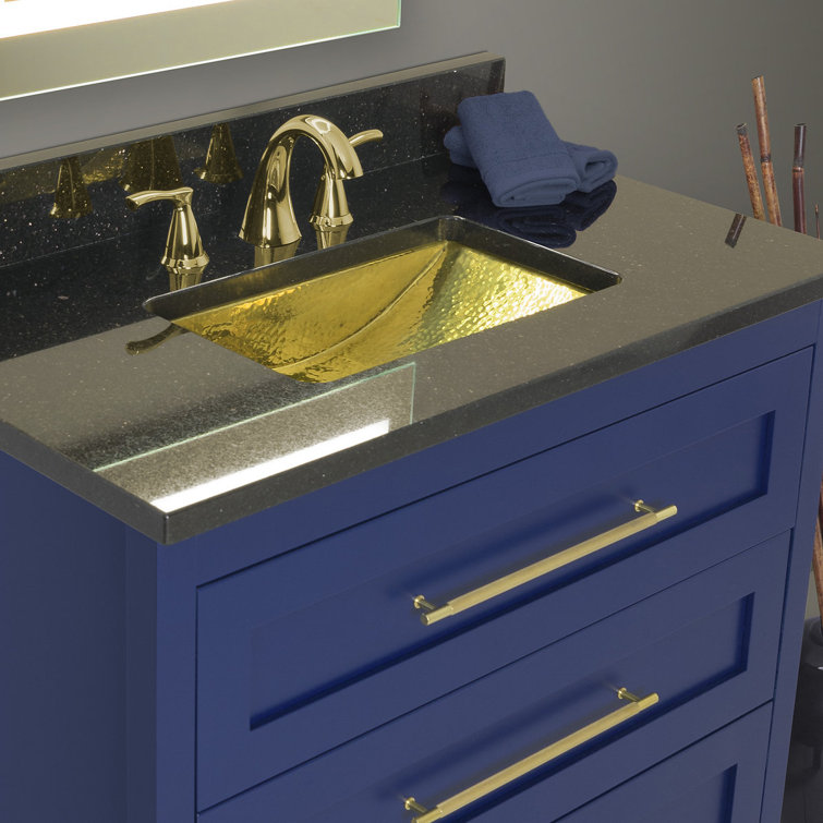 Hand-Hammered Brass Rectangular Undermount Bathroom Sink with Overflow
