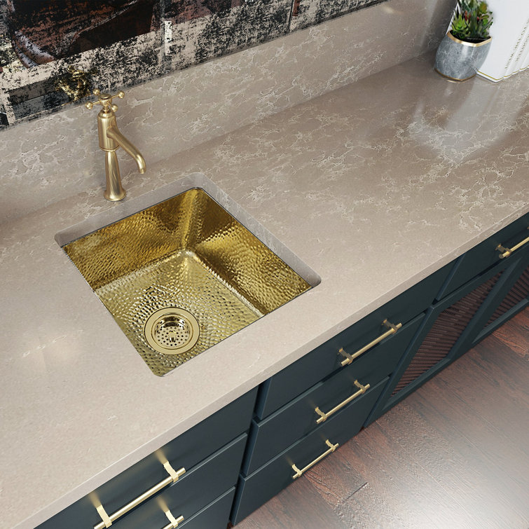 Hand-Hammered Brass and Copper Square Drop-In Sink, 17"