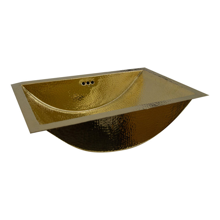 Hand-Hammered Brass Rectangular Undermount Sink with Overflow