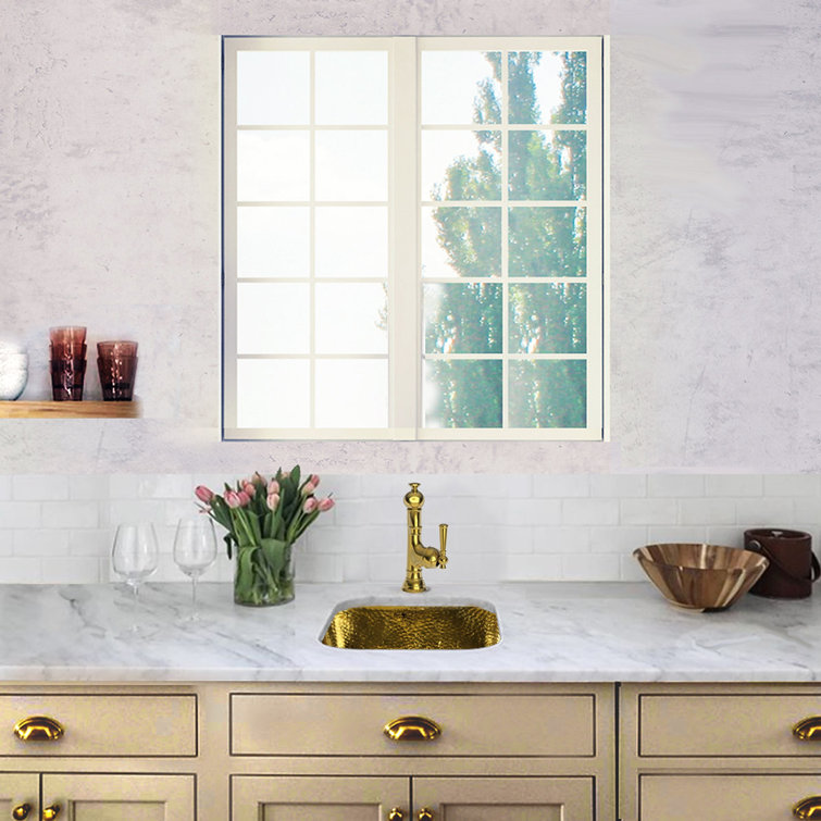 Hand-Hammered Brass and Copper Square Drop-In Sink, 17"
