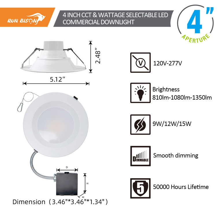 5-Inch White Aluminum LED Recessed Lighting Kit with Adjustable CCT