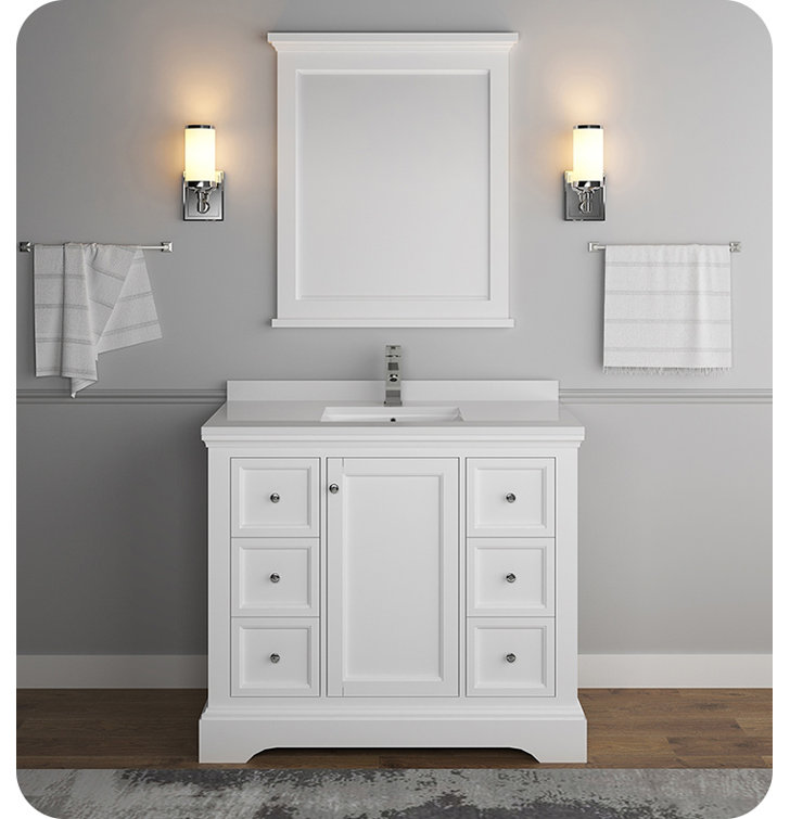 Matte White Solid Wood Single Sink Vanity with Quartz Top