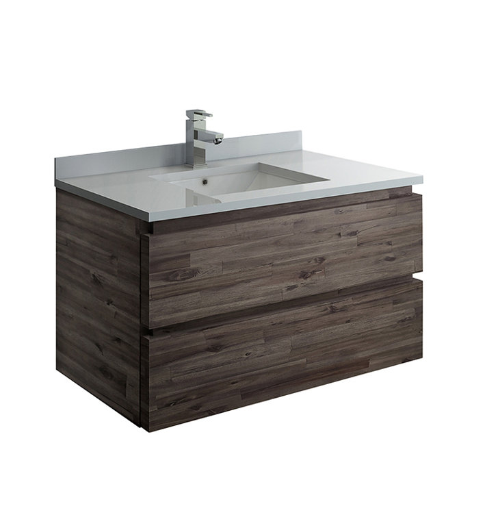 Acacia Brown 35" Wall Mount Single Sink Vanity Base