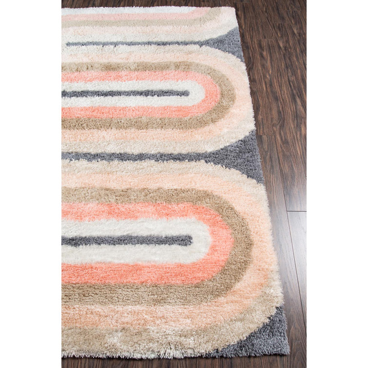 Retro Pastel Geometric High Pile Shag Rug
