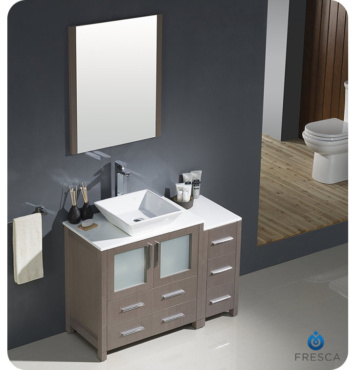 Gray Oak 42" Modern Freestanding Vanity Set with Mirror