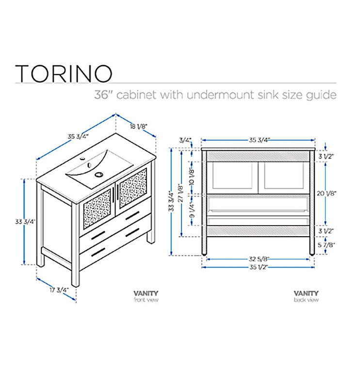 Torino 36'' White Ceramic Top Single Vanity Set with Mirror