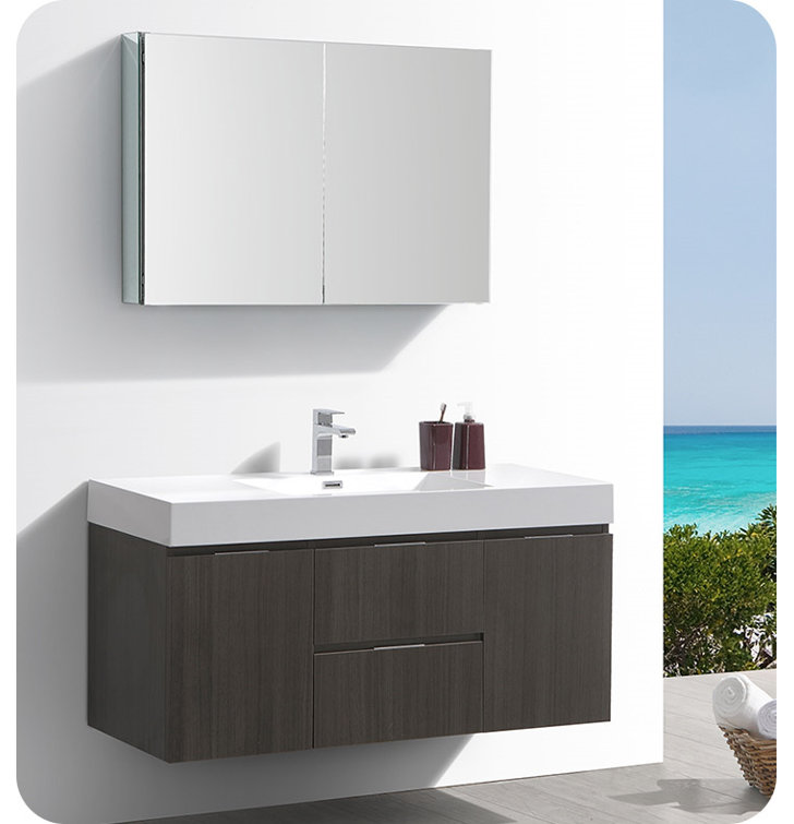 Valencia 48" Gray Oak Wall-Mount Double Sink Vanity