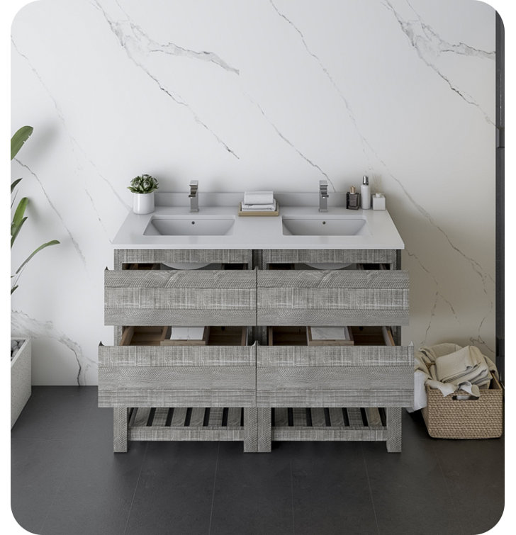 Sage Gray 46" Double Sink Freestanding Acacia Wood Bathroom Vanity