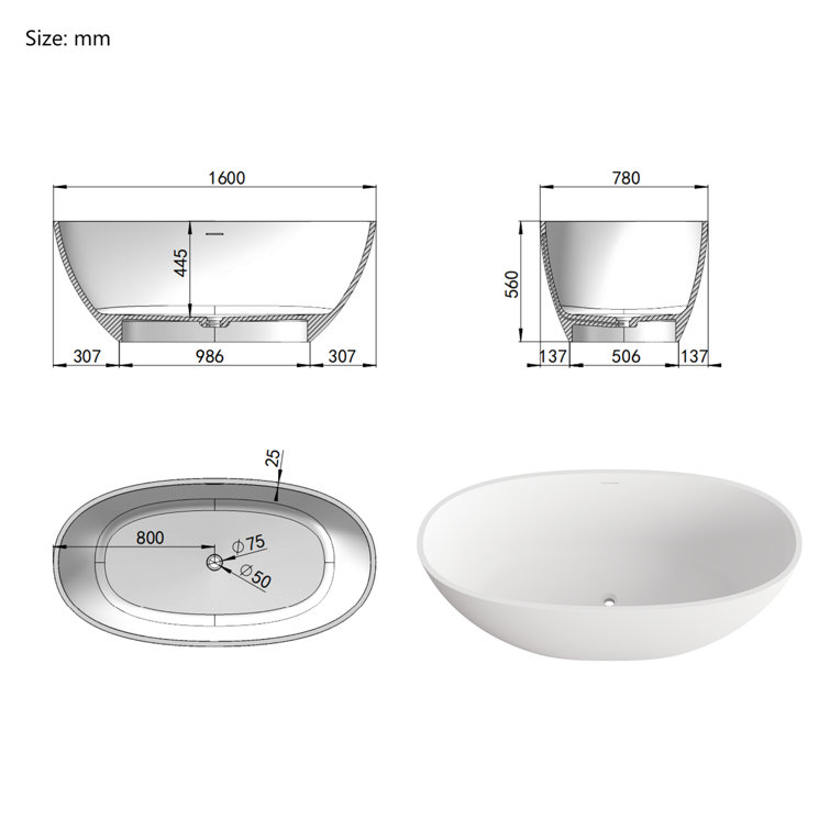 63" Matte White Acrylic Freestanding Soaking Bathtub