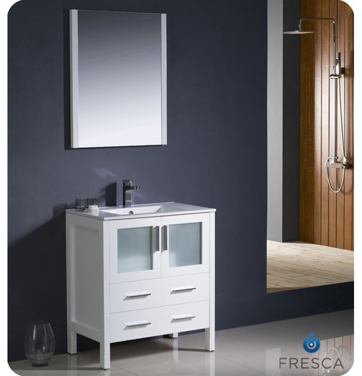 Torino 30" White Ceramic Single Sink Vanity Set with Mirror