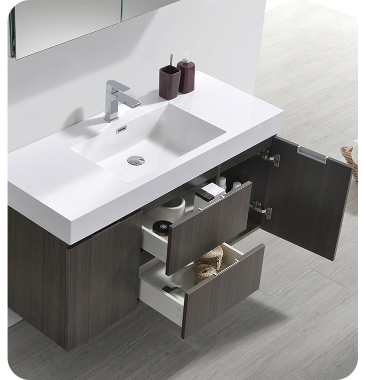 Valencia 48" Gray Oak Wall-Mount Double Sink Vanity
