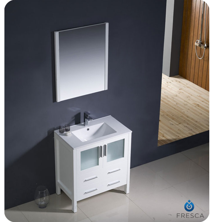 Torino 30" White Ceramic Single Sink Vanity Set with Mirror
