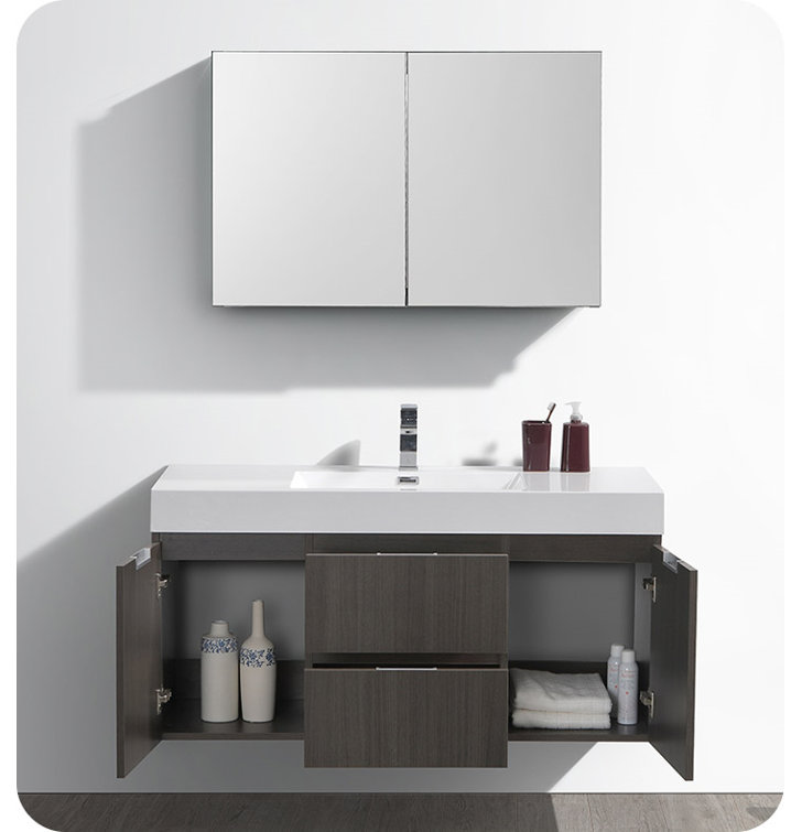 Valencia 48" Gray Oak Wall-Mount Double Sink Vanity