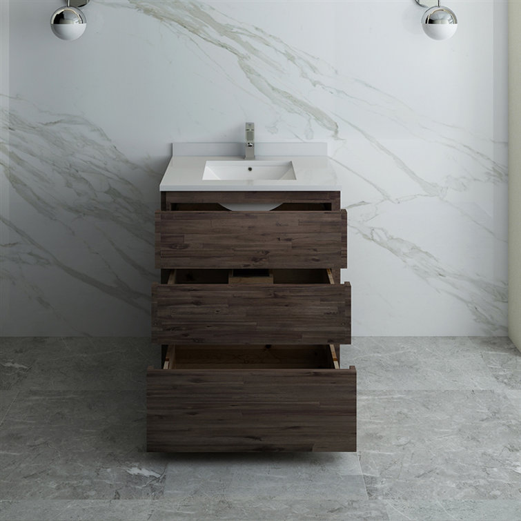 Formosa 29" Dark Brown Acacia Wood Freestanding Vanity Base