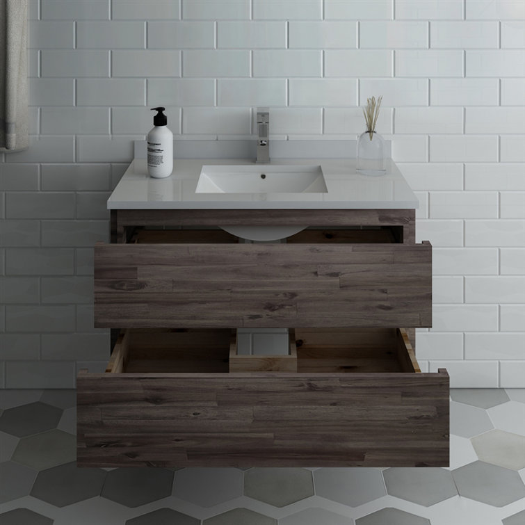 Acacia Brown 35" Wall Mount Single Sink Vanity Base