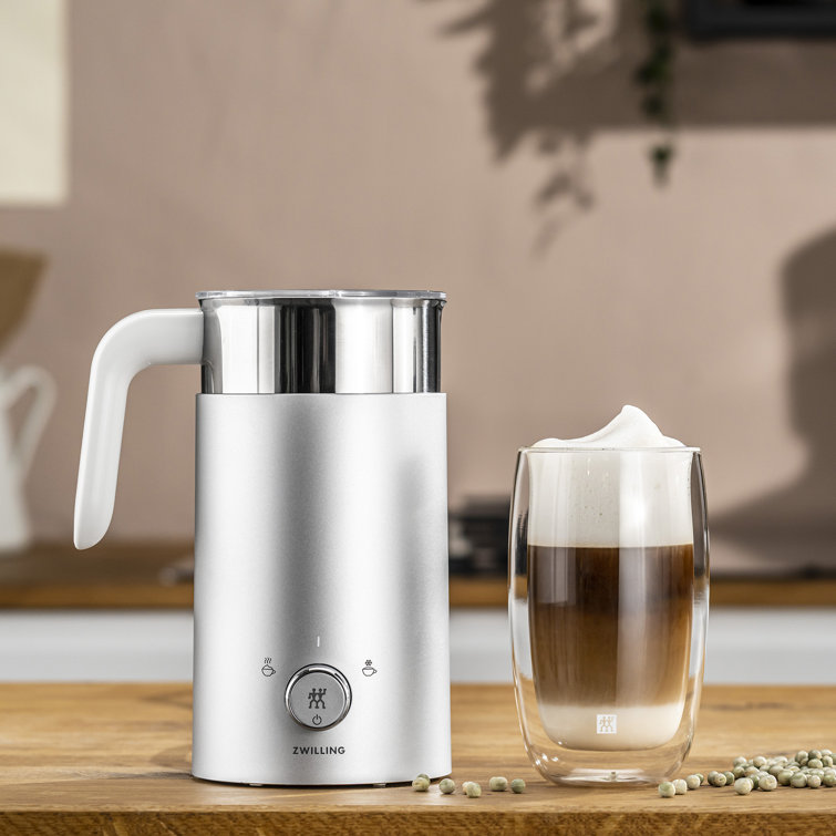Silver Compact Electric Milk Frother with Automatic Shut-off
