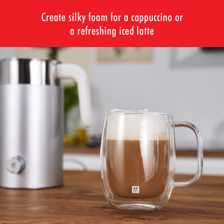 Silver Compact Electric Milk Frother with Automatic Shut-off