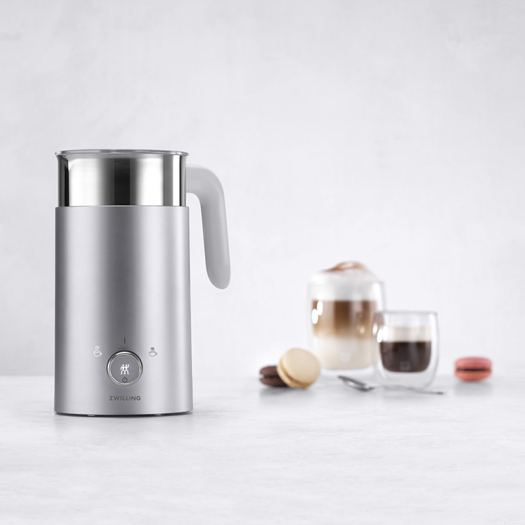 Silver Compact Electric Milk Frother with Automatic Shut-off