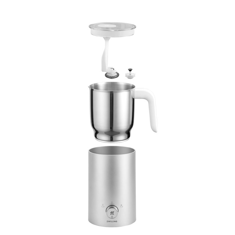 Silver Compact Electric Milk Frother with Automatic Shut-off