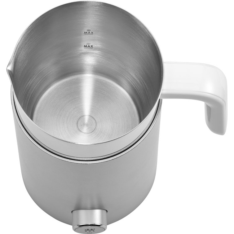 Silver Compact Electric Milk Frother with Automatic Shut-off