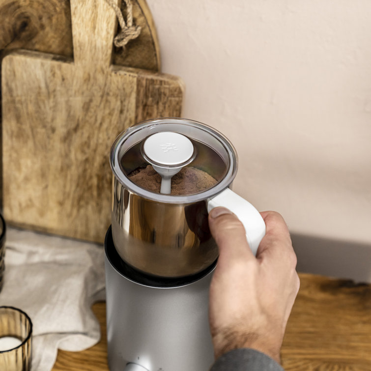 Silver Compact Electric Milk Frother with Automatic Shut-off