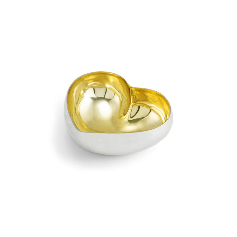 Gold and Silver Heart-Shaped Brass Dish