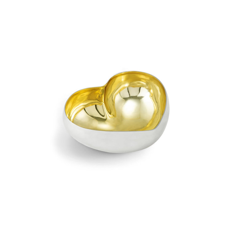 Gold and Silver Heart-Shaped Brass Dish