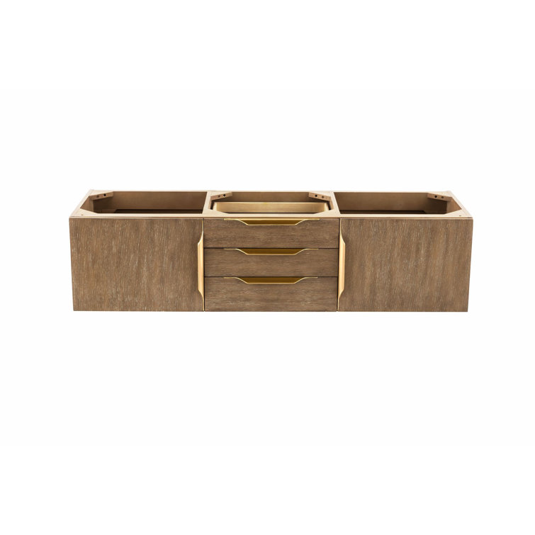 Latte Oak 59" Double Wall-Mount Vanity with Gold Accents