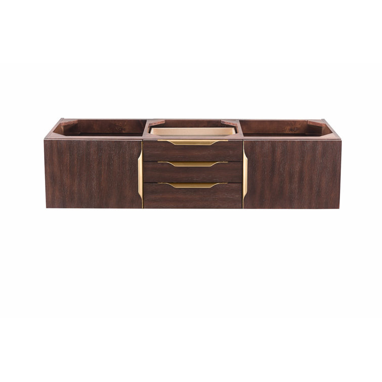 Latte Oak 59" Double Wall-Mount Vanity with Gold Accents
