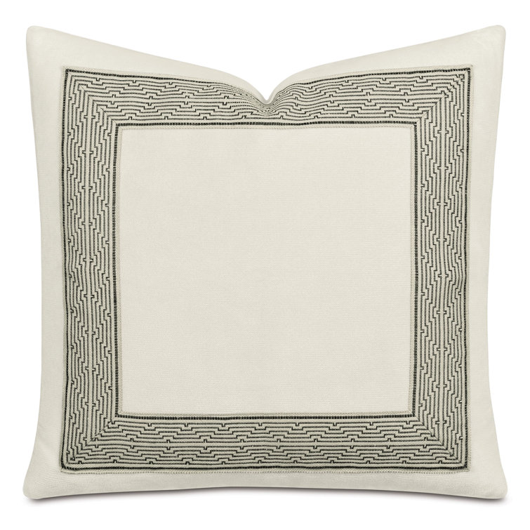 Ivory Velvet Square Pillow with Geometric Border