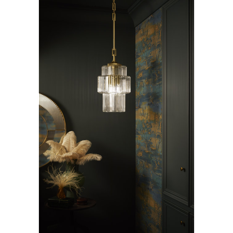 Brushed Moderne Brass 3-Light Indoor/Outdoor Pendant with Clear Glass