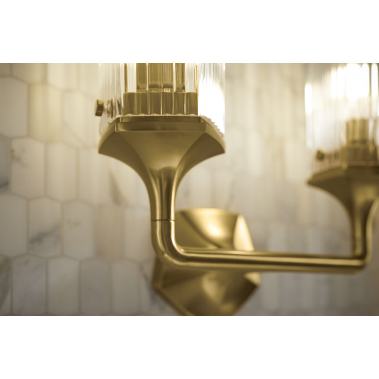 Brushed Brass Dual Light Cylindrical Glass Sconce