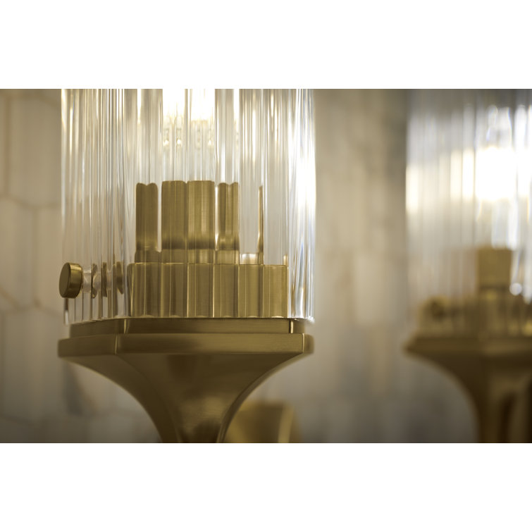 Brushed Brass Dual Light Cylindrical Glass Sconce
