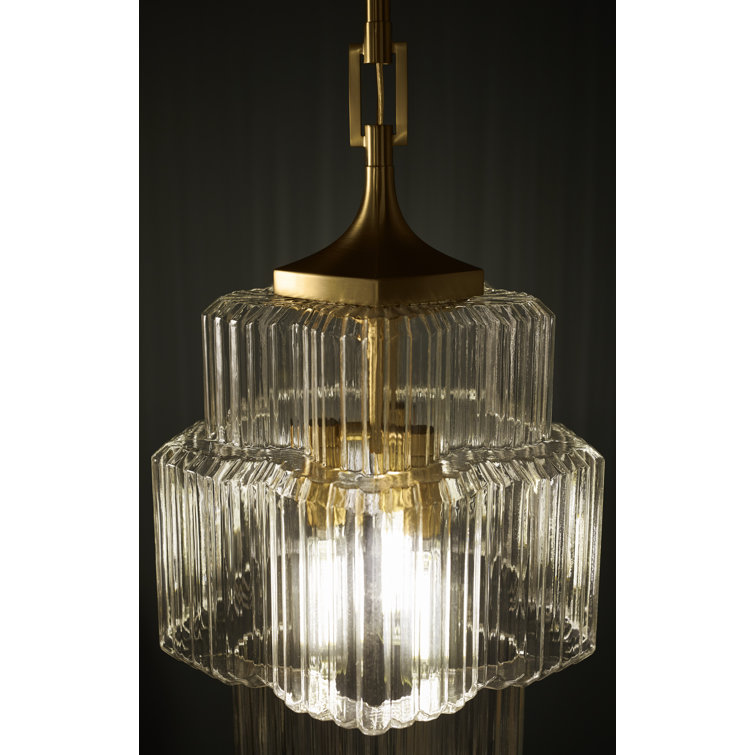 Brushed Moderne Brass 3-Light Indoor/Outdoor Pendant with Clear Glass