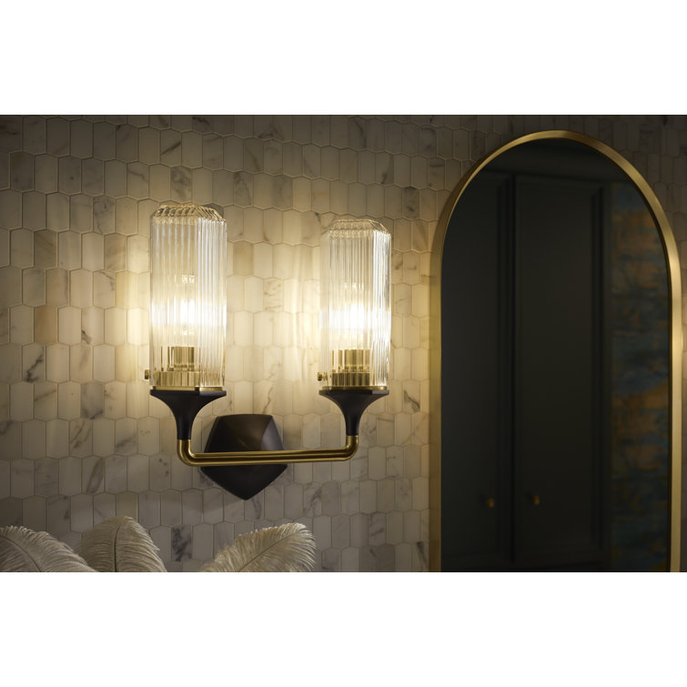 Black and Gold 21" Dual Light Sconce with Glass Shades