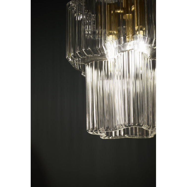 Brushed Moderne Brass 3-Light Indoor/Outdoor Pendant with Clear Glass
