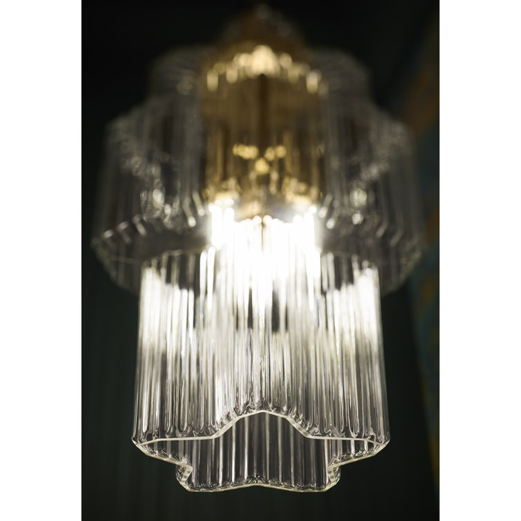 Brushed Moderne Brass 3-Light Indoor/Outdoor Pendant with Clear Glass