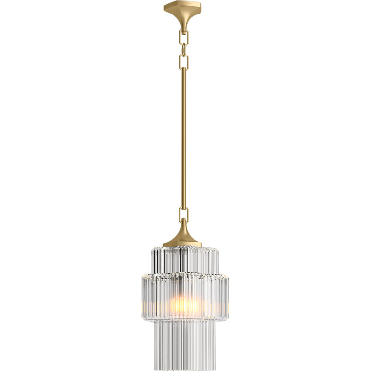 Brushed Moderne Brass 3-Light Indoor/Outdoor Pendant with Clear Glass