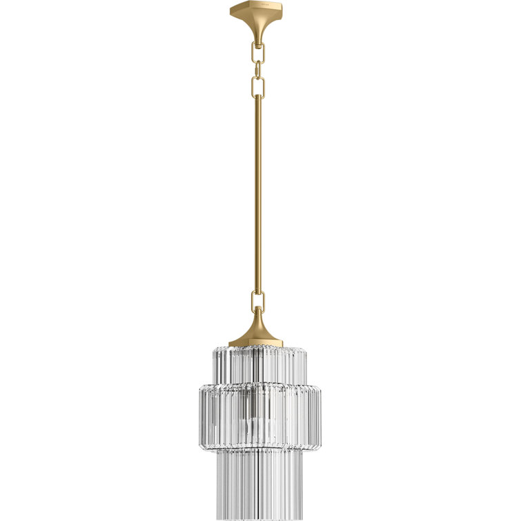 Brushed Moderne Brass 3-Light Indoor/Outdoor Pendant with Clear Glass