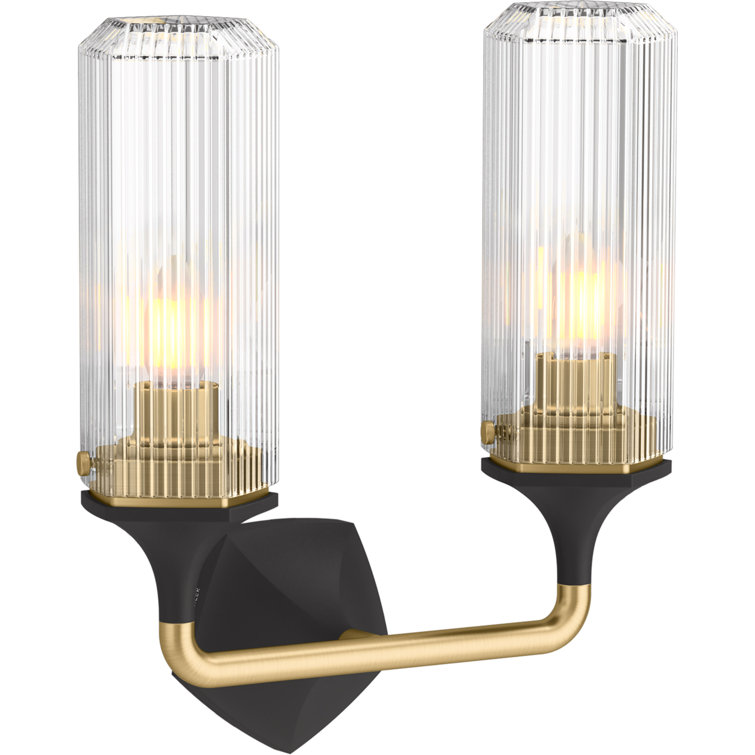 Occasion 14" Black and Brass Trim Dual-Light Bathroom Sconce